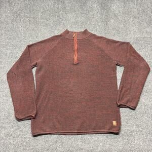 Zenfari Sweater Mens Large Red 1/4 Zip Mock Neck Cotton Waffle Pullover Knit